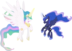 Size: 5760x4120 | Tagged: absurd resolution, angry, artist:90sigma, derpibooru import, flying, glowing eyes, glowing horn, princess celestia, princess luna, safe, simple background, the crystal empire, transparent background, vector