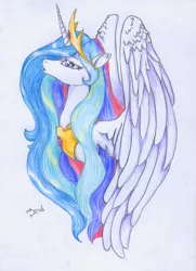 Size: 743x1024 | Tagged: artist:mr detel, derpibooru import, princess celestia, safe, solo, traditional art