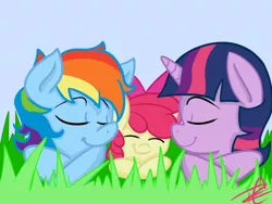 Size: 800x600 | Tagged: apple bloom, artist:palenarrator, derpibooru import, rainbow dash, safe, sleeping, twilight sparkle