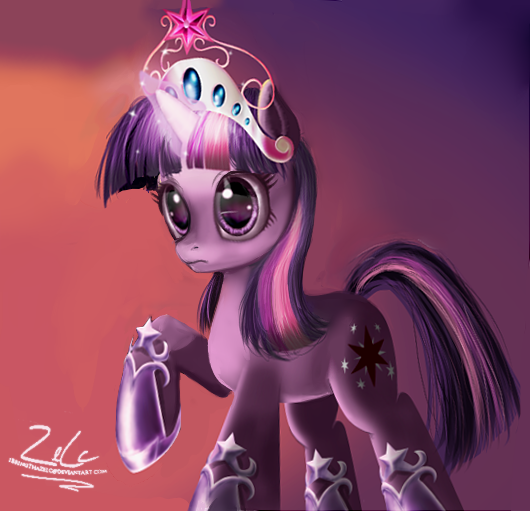 Size: 530x511 | Tagged: safe, artist:zelc-face, derpibooru import, twilight sparkle, pony, unicorn, big crown thingy, clothes, element of magic, glowing horn, jewelry, magic, regalia, shoes, solo, unicorn twilight