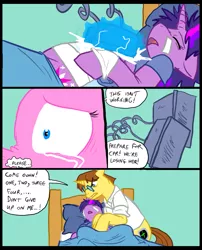 Size: 827x1025 | Tagged: artist:metal-kitty, bandage, comic, comic:mlp project, cpr, crying, defibrillator, derpibooru import, doctor horse, doctor stable, hospital, pinkie pie, safe, twilight sparkle