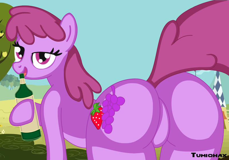 Size: 1193x834 | Tagged: alcohol, artist:tumiohax, berry punch, berryshine, booze, bottom, derpibooru import, female, plot, presenting, questionable, solo, solo female, squishy, squooshy