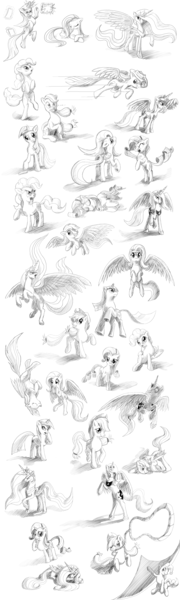 Size: 1920x6400 | Tagged: apple, applejack, artist:tsitra360, butterfly, derpibooru import, fluttershy, lasso, monochrome, pinkie pie, princess celestia, princess luna, rainbow dash, rarity, safe, sketch, sketch dump, twilight sparkle