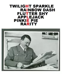 Size: 762x902 | Tagged: adolf hitler, applejack, derpibooru import, faux symbolism, fluttershy, human, irl, irl human, mane six, nazi, newspaper, photo, pinkie pie, rainbow dash, rarity, real, safe, text, twilight sparkle