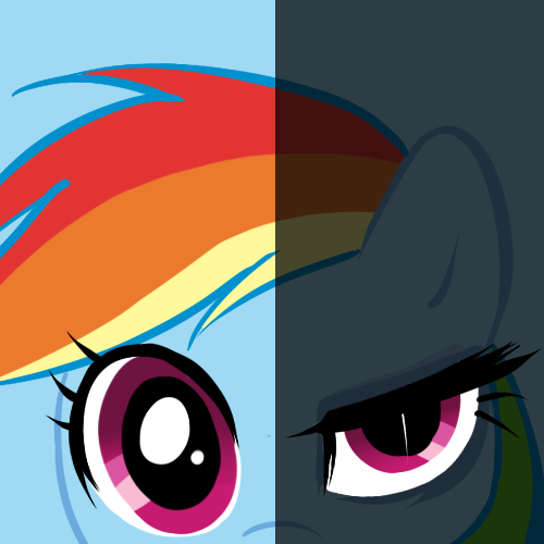 Size: 500x500 | Tagged: dead source, safe, artist:chch, derpibooru import, rainbow dash, pegasus, pony, askdrrnmsd, close-up, female, looking at you, mare, solo, two sides