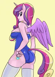 Size: 500x693 | Tagged: alicorn, ambiguous facial structure, anthro, artist:shepherd0821, breasts, clothes, derpibooru import, female, one-piece swimsuit, princess cadance, solo, stockings, suggestive, sukumizu, swimsuit