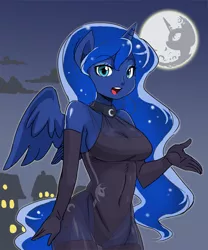 Size: 550x660 | Tagged: ambiguous facial structure, anthro, artist:shepherd0821, breasts, busty princess luna, clothes, derpibooru import, edit, evening gloves, female, moon, one-piece swimsuit, princess luna, see-through, solo, solo female, stockings, suggestive, swimsuit