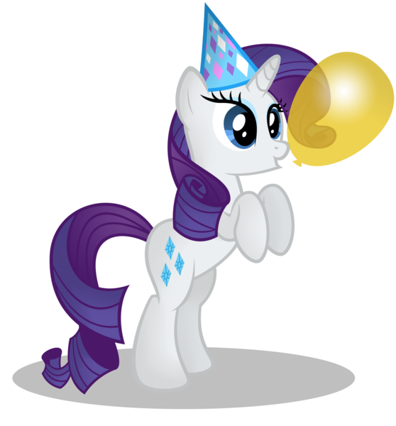 Size: 2000x2150 | Tagged: safe, artist:gratlofatic, derpibooru import, rarity, pony, unicorn, :o, balloon, bipedal, cute, female, hat, mare, open mouth, party hat, raribetes, rearing, simple background, smiling, solo, transparent background, vector