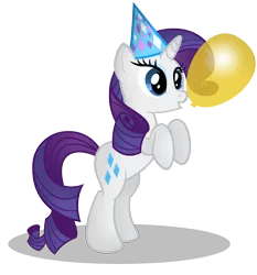 Size: 2000x2150 | Tagged: safe, artist:gratlofatic, derpibooru import, rarity, pony, unicorn, :o, balloon, bipedal, cute, female, hat, mare, open mouth, party hat, raribetes, rearing, simple background, smiling, solo, transparent background, vector