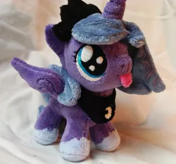 Size: 1152x1074 | Tagged: safe, artist:caashley, derpibooru import, princess luna, pony, cute, filly, irl, lunabetes, photo, plushie, solo, tongue out, weapons-grade cute, woona, younger