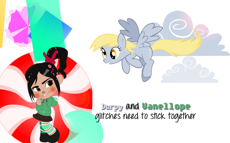 Size: 1024x640 | Tagged: safe, artist:timexturner, derpibooru import, derpy hooves, pegasus, pony, crossover, disney, female, mare, sugar rush, vanellope von schweetz, wreck-it ralph