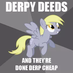 Size: 500x500 | Tagged: safe, derpibooru import, derpy hooves, pegasus, pony, ac/dc, dirty deeds done dirt cheap, female, image macro, mare, pun, song reference