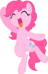 Size: 2196x3356 | Tagged: safe, artist:mochi--pon, derpibooru import, pinkie pie, earth pony, pony, bipedal, cute, diapinkes, eyes closed, female, happy, mare, open mouth, simple background, smiling, solo, transparent background, underhoof, vector, waving