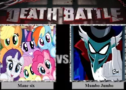 Size: 1008x720 | Tagged: applejack, death battle, derpibooru import, fluttershy, mane six, meme, meta, mumbo jumbo, pinkie pie, rainbow dash, rarity, safe, teen titans, twilight sparkle