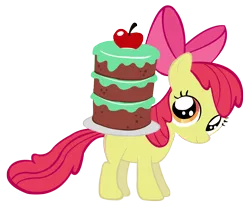 Size: 1090x906 | Tagged: safe, artist:purplefairy456, derpibooru import, apple bloom, earth pony, pony, adorabloom, apple, cake, cute, female, filly, food, looking at you, solo