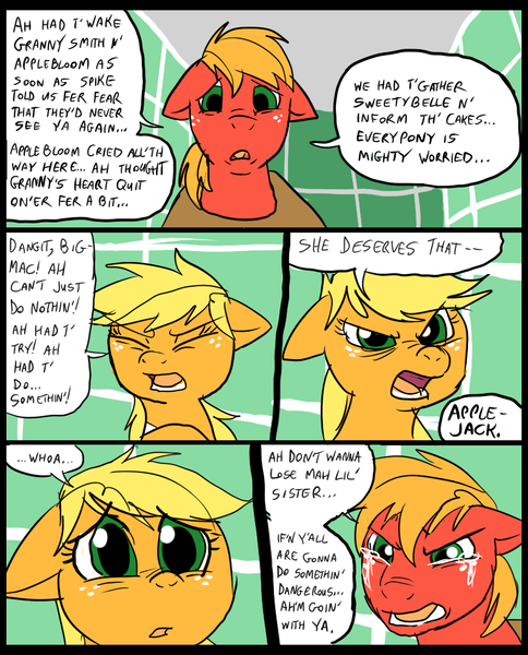 Size: 827x1025 | Tagged: grimdark, artist:metal-kitty, derpibooru import, applejack, big macintosh, earth pony, pony, comic:mlp project, comic, crying, male, stallion