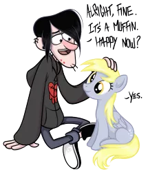 Size: 678x788 | Tagged: safe, artist:tenaflyviper, derpibooru import, derpy hooves, human, pegasus, pony, crossover, duo, gravity falls, robbie v., simple background, smiling, the inconveniencing, transparent background