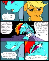 Size: 827x1025 | Tagged: applejack, artist:metal-kitty, bandage, blind, blind rainbow dash, comic, comic:mlp project, crying, derpibooru import, grimdark, rainbow dash