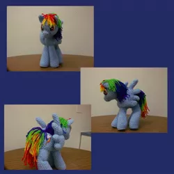 Size: 1300x1300 | Tagged: safe, artist:naturegirl52180, derpibooru import, rainbow dash, pegasus, pony, amigurumi, crochet, female, irl, mare, photo, plushie, solo, table