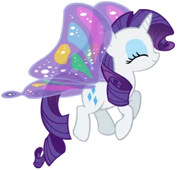 Size: 1912x1843 | Tagged: safe, artist:purplefairy456, derpibooru import, rarity, pony, unicorn, butterfly wings, eyes closed, flying, glimmer wings, gossamer wings, simple background, solo, transparent background, vector, wings