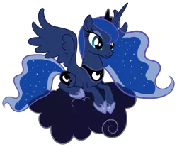 Size: 709x587 | Tagged: safe, artist:proenix, derpibooru import, princess luna, alicorn, pony, luna eclipsed, cloud, cutie mark, female, hooves, horn, jewelry, mare, on a cloud, prone, regalia, simple background, sitting on cloud, solo, spread wings, svg, tiara, transparent background, vector, wings