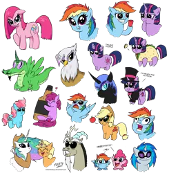 Size: 2734x2788 | Tagged: safe, artist:mixermike622, derpibooru import, applejack, berry punch, berryshine, cup cake, discord, gilda, gummy, nightmare moon, pinkie pie, princess celestia, rainbow dash, twilight sparkle, vinyl scratch, gryphon, accessory swap, taco, taco twilight, twilight taco