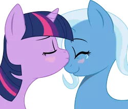 Size: 7062x6017 | Tagged: absurd resolution, artist:baka-neku, blushing, crying, derpibooru import, female, kissing, lesbian, safe, shipping, simple background, smiling, transparent background, trixie, twilight sparkle, twixie, vector