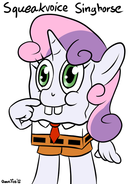 Size: 500x711 | Tagged: safe, artist:omnifob, derpibooru import, sweetie belle, crossover, image, nightmare fuel, png, spongebob squarepants, spongebob squarepants (character), why, wtf