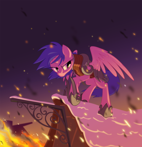 Size: 2250x2325 | Tagged: safe, artist:equestria-prevails, derpibooru import, firefly, alicorn, pony, alicornified, armor, broken horn, female, fire, g1, g1 to g4, generation leap, hoof blades, hoof shoes, mare, race swap, solo