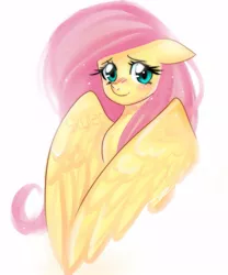 Size: 831x1000 | Tagged: safe, artist:lyericponyart, derpibooru import, fluttershy, pegasus, pony, bust, female, floppy ears, looking at you, mare, simple background, solo, transparent background, watermark