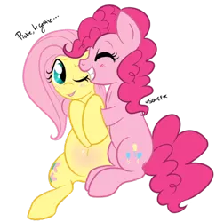 Size: 444x456 | Tagged: artist:lulubell, derpibooru import, female, flutterpie, fluttershy, lesbian, magical lesbian spawn, offspring, pinkie pie, pregnant, safe, shipping, simple background, transparent background