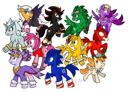 Size: 2100x1500 | Tagged: dead source, safe, artist:fuutachimaru, derpibooru import, ponified, chao, pony, amy rose, blaze the cat, cheese chao, clothes, cream the rabbit, jet the hawk, knuckles the echidna, miles "tails" prower, rouge the bat, shadow the hedgehog, silver the hedgehog, simple background, sonic the hedgehog, sonic the hedgehog (series), transparent background, wave the swallow