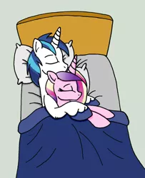 Size: 1065x1312 | Tagged: artist:dragonblood6400, bed, blanket, cuddling, derpibooru import, female, hug, hug from behind, male, pillow, princess cadance, safe, shining armor, shiningcadance, shipping, sleeping, spooning, straight