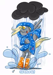 Size: 548x771 | Tagged: safe, artist:bunnimation, derpibooru import, derpy hooves, pegasus, pony, female, galoshes, mare, puddle, rain, raincloud, raincoat, solo, wellington boots