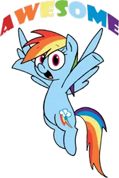 Size: 1024x1523 | Tagged: safe, artist:strangiesleepy, derpibooru import, rainbow dash, pegasus, pony, awesome, female, flying, mare, open mouth, simple background, solo, spread wings, text, transparent background, wings