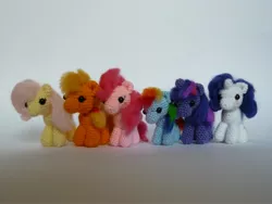 Size: 4320x3240 | Tagged: safe, artist:sakura-sweetcake, derpibooru import, applejack, fluttershy, pinkie pie, rainbow dash, rarity, twilight sparkle, pony, amigurumi, crochet, irl, mane six, photo, plushie