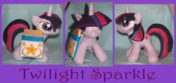 Size: 900x424 | Tagged: artist:krumm33, book, derpibooru import, irl, photo, plushie, safe, solo, twilight sparkle