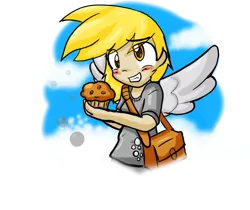 Size: 903x758 | Tagged: artist:zutcha, derpibooru import, derpy hooves, humanized, muffin, safe, winged humanization