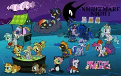 Size: 4000x2500 | Tagged: safe, derpibooru import, applejack, bon bon, carrot top, derpy hooves, doctor whooves, fluttershy, golden harvest, lyra heartstrings, minuette, pinkie pie, princess celestia, princess luna, pumpkin cake, rainbow dash, rarity, soarin', spitfire, sweetie drops, time turner, twilight sparkle, earth pony, pegasus, pony, unicorn, :t, adorabon, apple, baby, baby pony, candy, costume, cute, cutefire, cutie top, doctorbetes, eating, eye contact, female, filly, floppy ears, foal, frown, grin, happy, hoofbump, lyrabetes, magic, minubetes, mouth hold, my little filly, nightmare night, open mouth, paper bag wizard, poster, pumpkinbetes, raised eyebrow, raised hoof, scrunchy face, sitting, smiling, soarinbetes, telekinesis, unamused