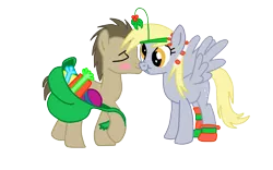 Size: 900x560 | Tagged: safe, artist:pinkiedash, derpibooru import, derpy hooves, doctor whooves, time turner, pegasus, pony, christmas, doctorderpy, female, holly, holly mistaken for mistletoe, mare, shipping