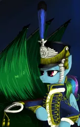 Size: 859x1372 | Tagged: artist:madhotaru, clothes, derpibooru import, military, rainbow dash, saber, safe, shako, uniform