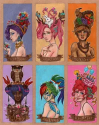 Size: 2327x2934 | Tagged: alternate hairstyle, angel bunny, applejack, artist:kiero, derpibooru import, elements of harmony, fashion, fluttershy, humanized, mane six, owlowiscious, pinkie pie, rainbow dash, rarity, safe, twilight sparkle