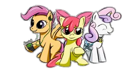 Size: 1920x1064 | Tagged: safe, artist:freefox, derpibooru import, apple bloom, scootaloo, sweetie belle, pony, cutie mark crusaders, ear piercing, horn piercing, piercing