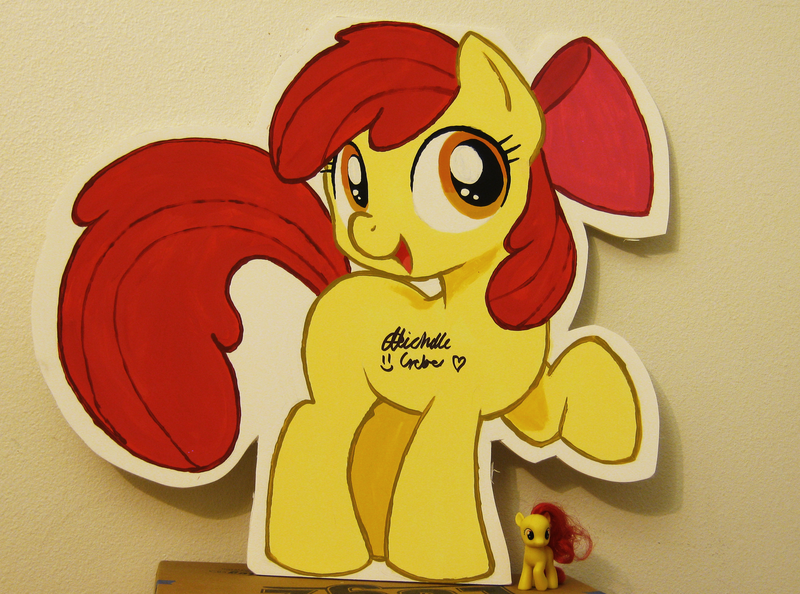 Size: 2960x2196 | Tagged: apple bloom, artist:ajin, autograph, cutout, derpibooru import, michelle creber, poster board, safe