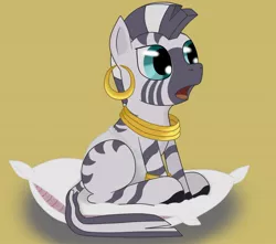 Size: 1280x1129 | Tagged: age regression, baby, baby zebra, cute, derpibooru import, filly, foal, pillow, safe, transformation, zebra, zecora, zecorable
