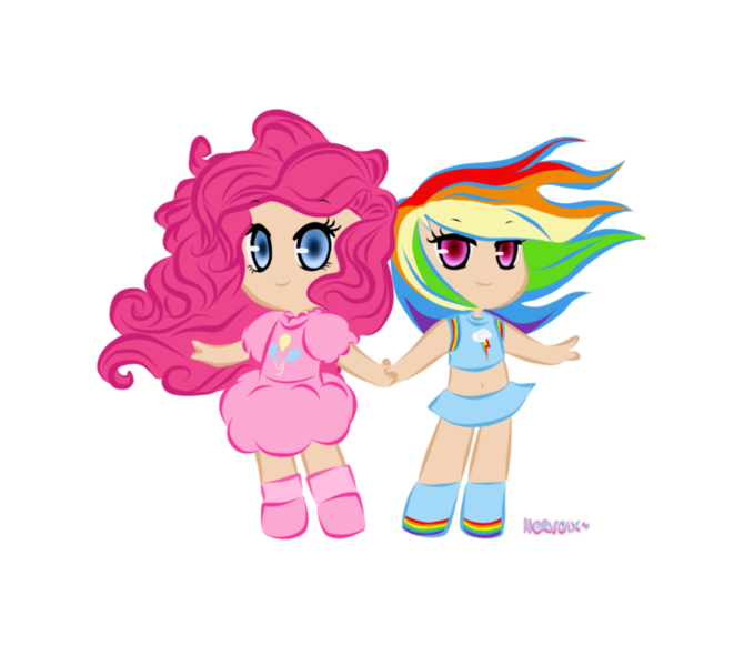 Size: 900x806 | Tagged: artist:nervoix, chibi, derpibooru import, humanized, pinkie pie, rainbow dash, safe