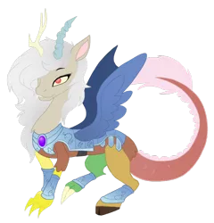 Size: 900x938 | Tagged: armor, artist:wolfsknight, dead source, derpibooru import, discord, draconequus, eris, rule 63, safe, simple background, solo, the crystal empire, transparent background