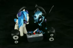 Size: 4752x3168 | Tagged: artist:emmyzbunny, brushable, custom, derpibooru import, glasses, headphones, irl, nightmare moon, photo, safe, toy, turntable, vinyl scratch