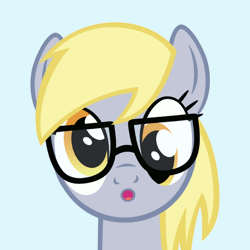 Size: 700x700 | Tagged: safe, artist:pageturner1988, derpibooru import, derpy hooves, pegasus, pony, :o, adorkable, animated, blue background, concentrating, cute, derpabetes, dork, female, frown, glasses, hipster, looking at you, mare, simple background, smiling, solo, underp