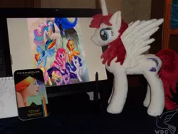 Size: 640x480 | Tagged: applejack, artist:whitedove-creations, derpibooru import, doll, fluttershy, irl, lauren faust, mane six, nightmare moon, oc, oc:fausticorn, photo, pinkie pie, plushie, princess celestia, princess luna, rainbow dash, rarity, safe, toy, twilight sparkle